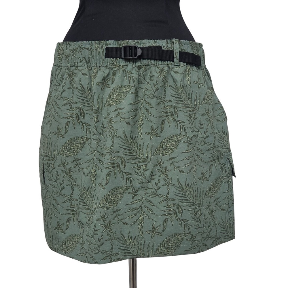 Aspen Womens Green Tropical Leaf Cargo Mini Skirt XL Elastic Waist Belted Hiking